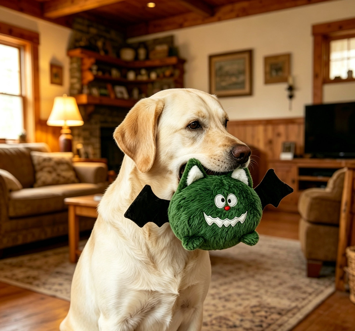 Cute Green Bat Squeaky Plush Dog Toy